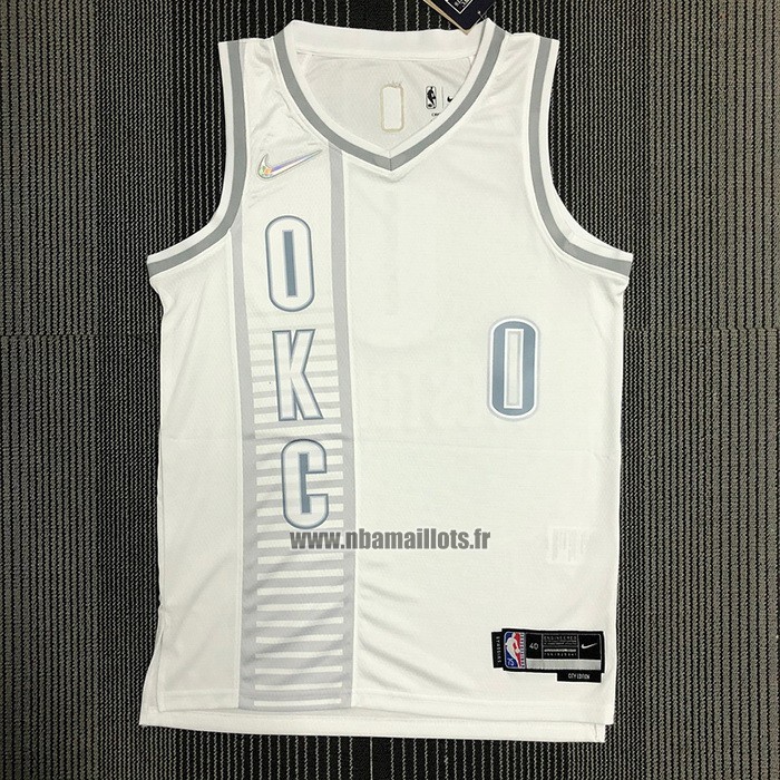 Maillot Oklahoma City Thunder Russell Westbrook NO 0 Ville 2021-22 Blanc